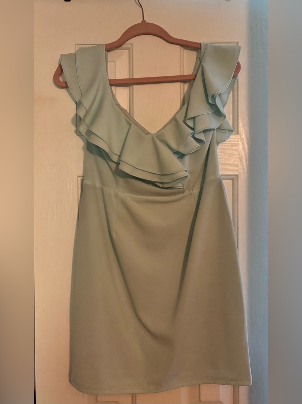 Pink Lily Mint Green Ruffle V-Neck Midi Dress